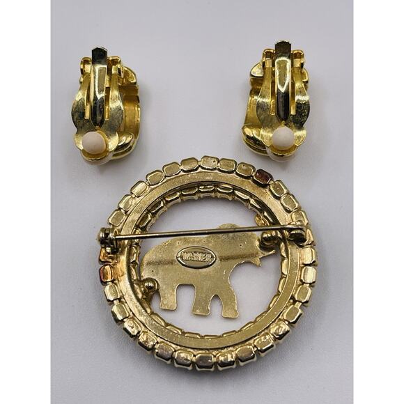 Joseph Warner Elephant Brooch Rhinestones With Green Earrings St Paddy's Day Set - Picture 4 of 8